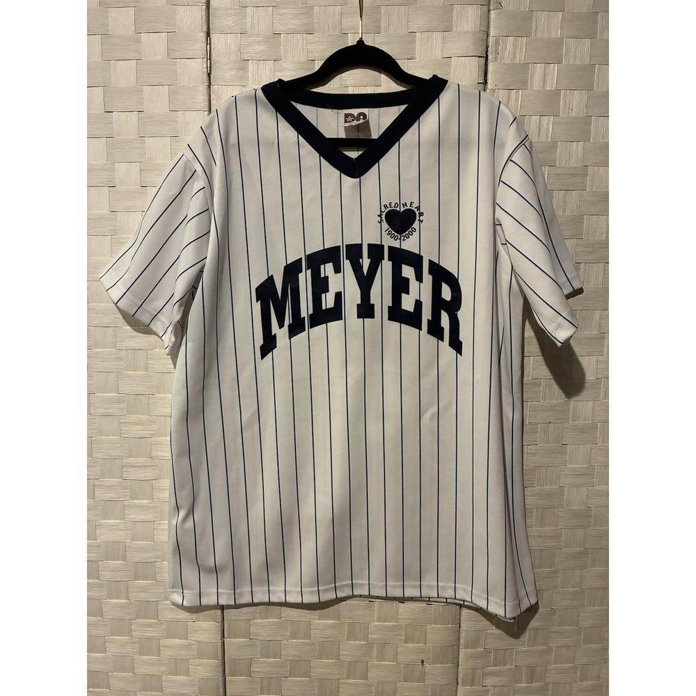 Vintage Don Alleson Athletic Meyer Pinstripe Baseball Jersey Mens 2XL White Navy